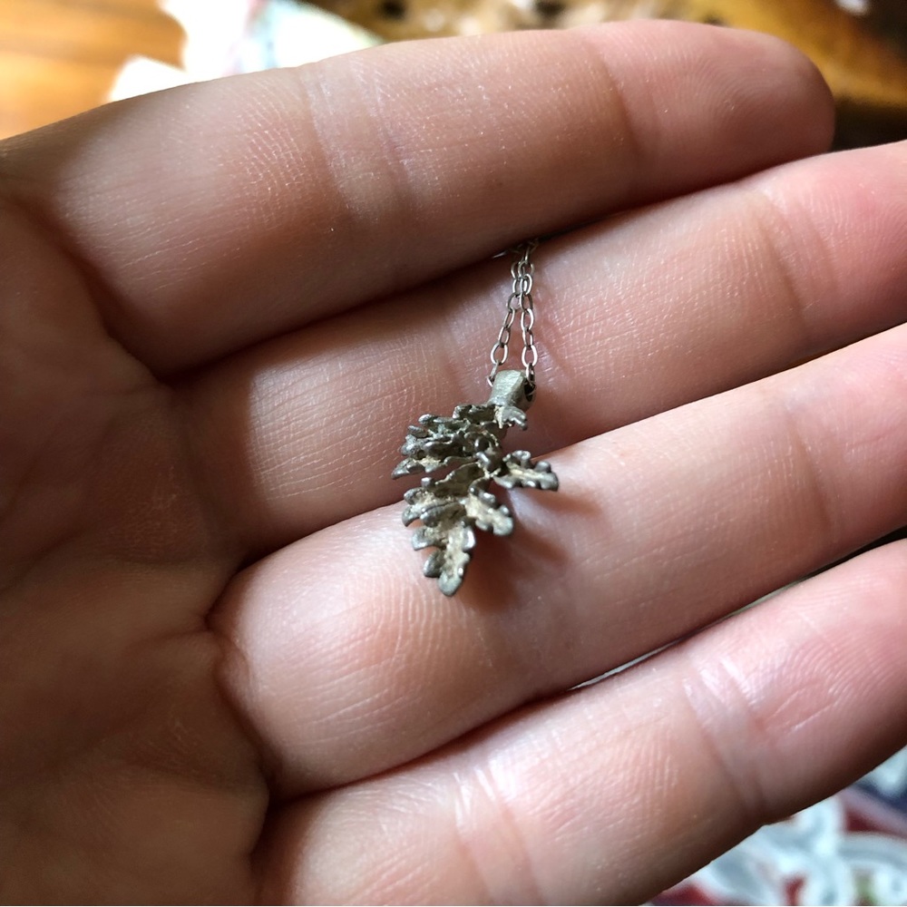 HANDMADE Casted Silver Leaf with a Silver Chain - Picture 3 of 6